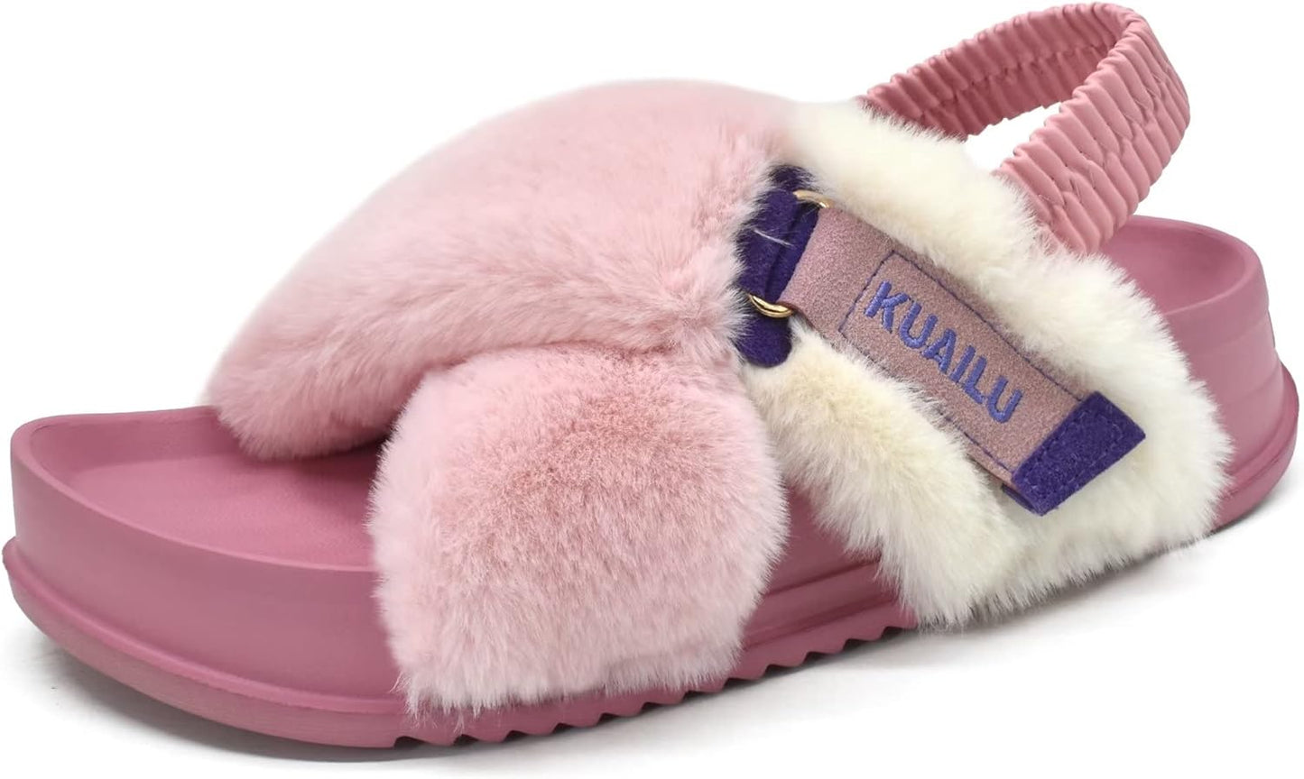 KuaiLu Womens Fuzzy Criss Cross Band Platform Slippers Review