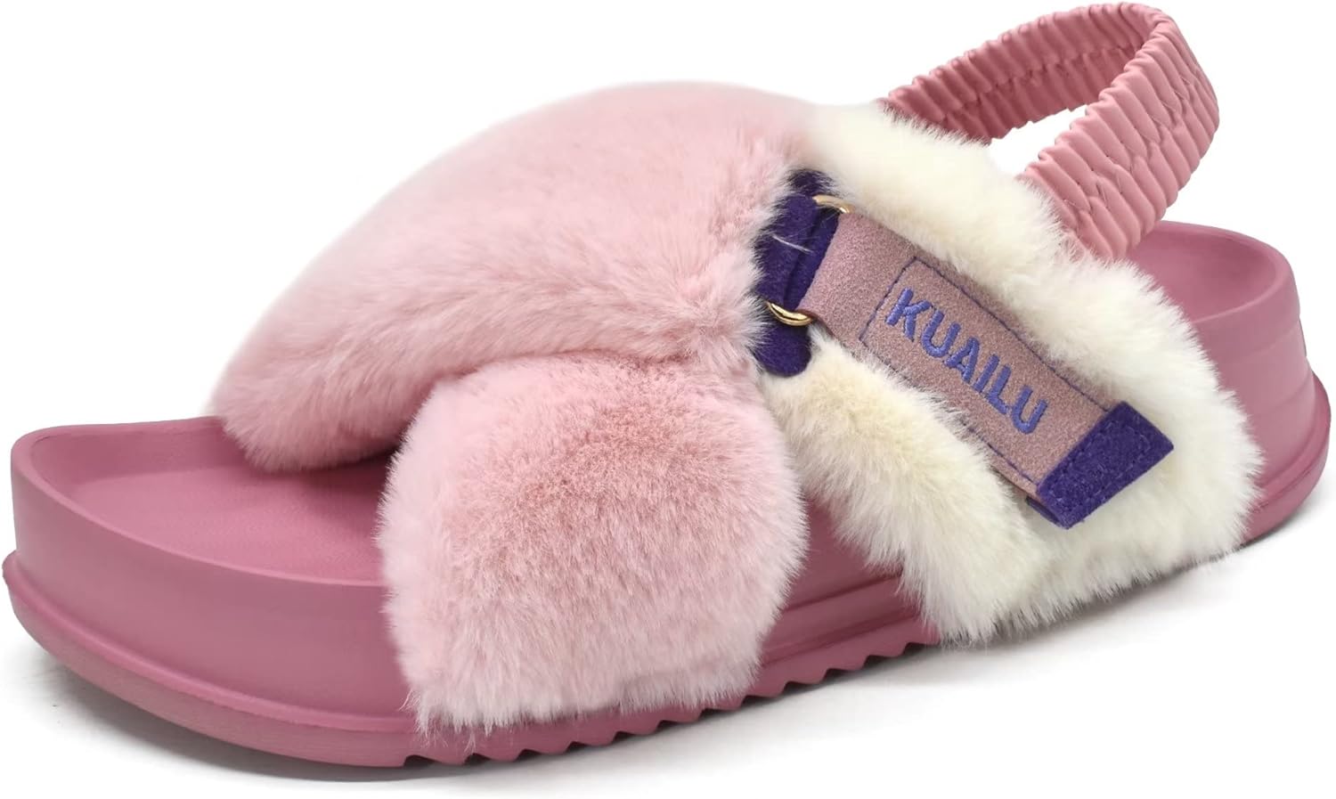 KuaiLu Womens Fuzzy Criss Cross Band Platform Slippers Review