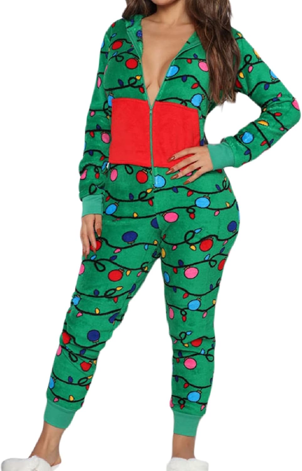 KMBANGI Christmas One Piece Pajama for Women - Fleece Jumpsuit