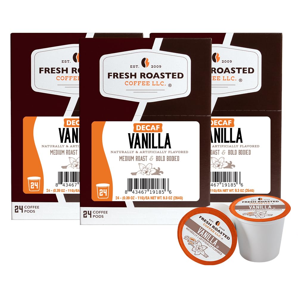 Decaf Vanilla Flavored Coffee Pods - Fresh Roasted Coffee 72 Count