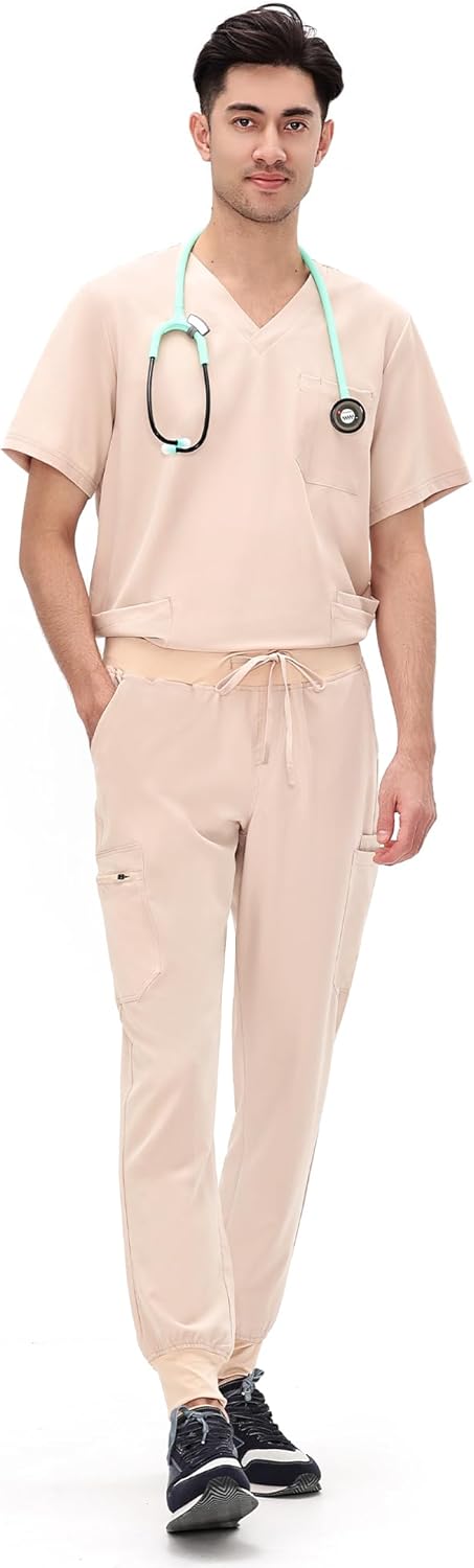 COZYFIT Scrubs for Men - 11 Pocket V-Neck Top & Jogger Pants