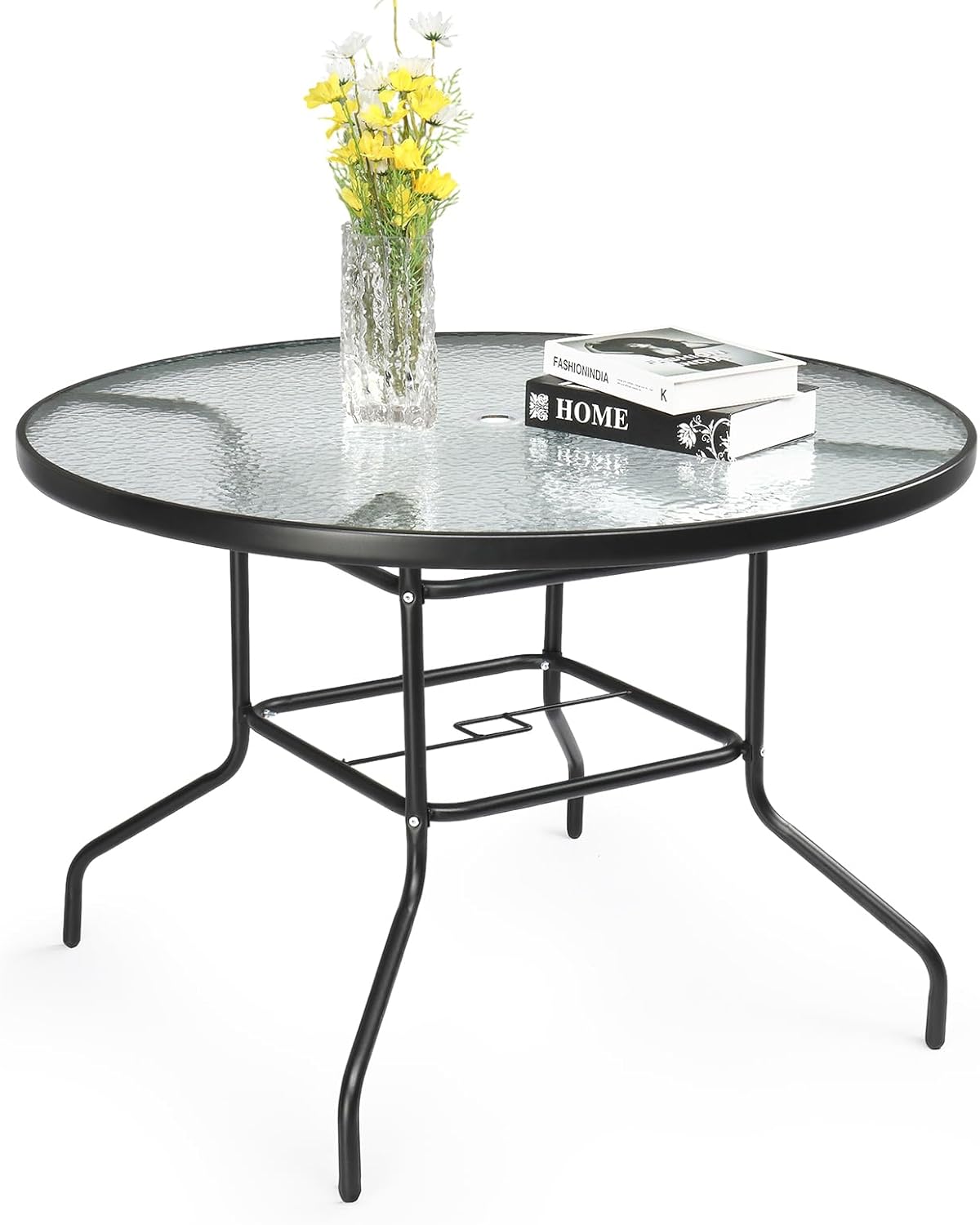 VINGLI Round Patio Table with Umbrella Hole for Outdoor Dining