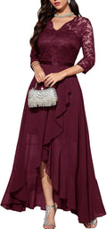 Womens V-Neck Hi-Lo Lace Dress for Wedding Guest - Elegant Fit party