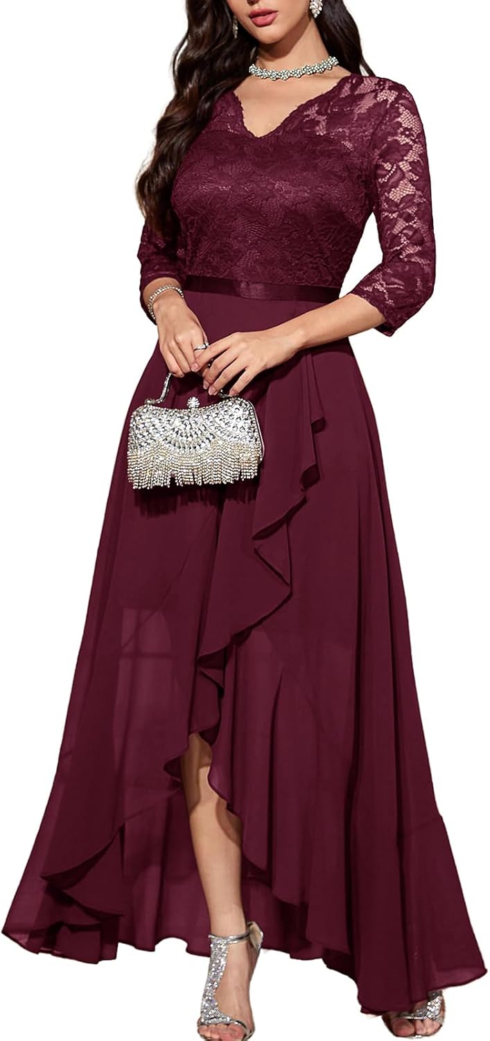Elegant Hi-Lo Floral Lace Dress for Wedding Guests and More