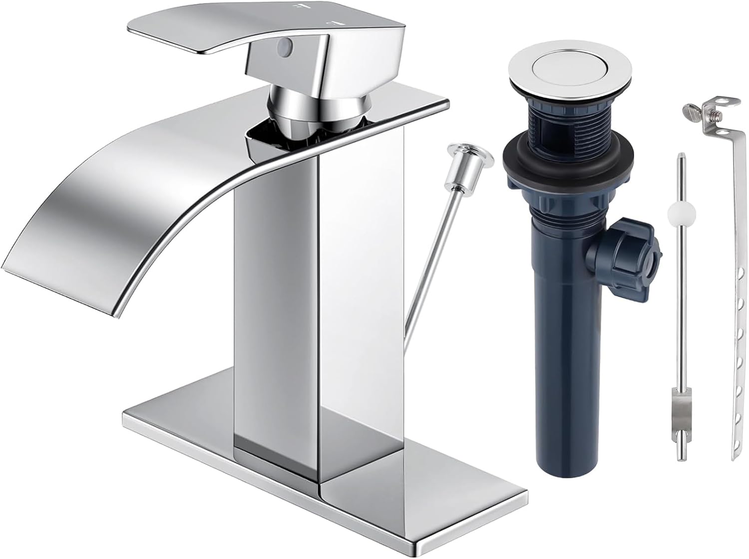Chrome Bathroom Faucet with Lift Rod Drain for Modern Sinks