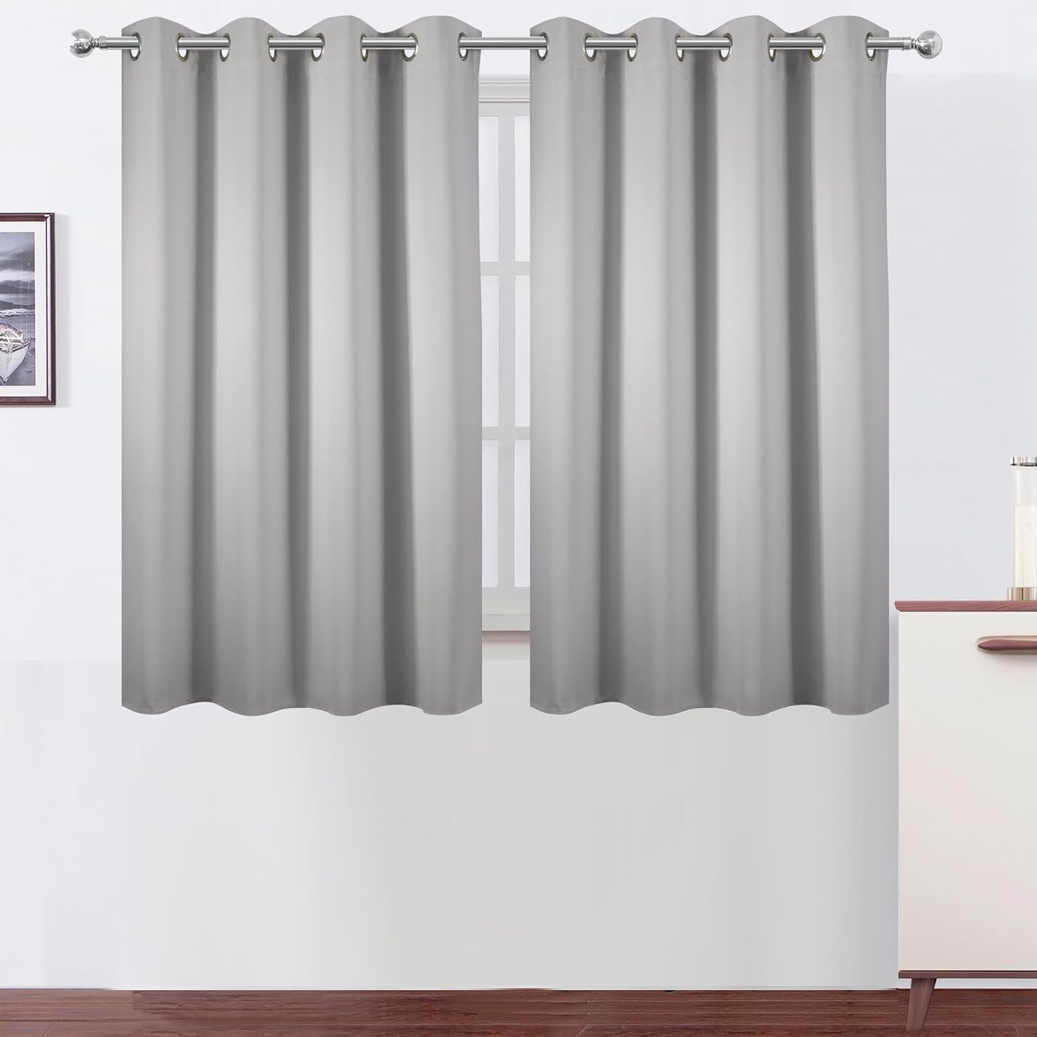 LEMO Blackout Curtains 66 x 54 Inch Long Light Grey Set of 2