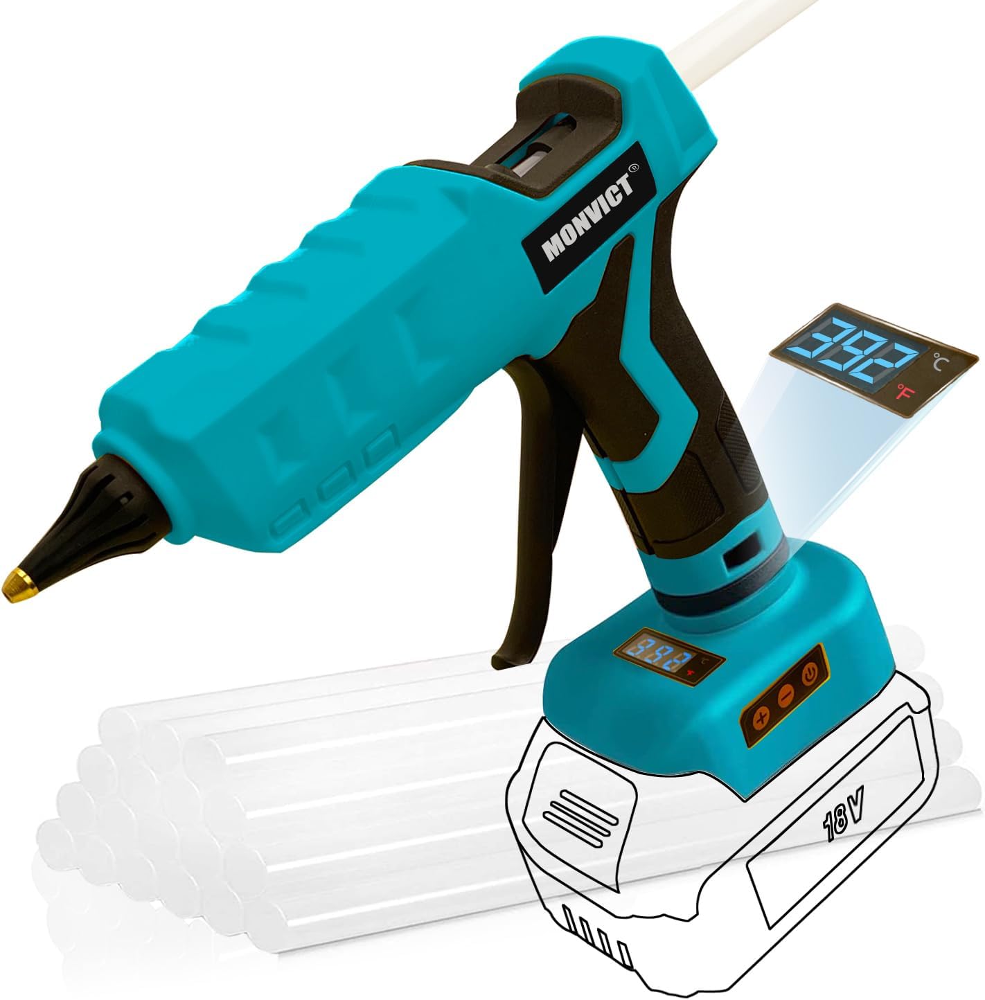 MONVICT 100W Cordless Glue Gun with Adjustable Temperature Control