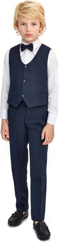 Lilax Boys Formal Suit 4 Piece Vest Pants and Bowtie Set - Blue