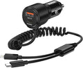 USB C Car Charger 66W Fast Charging with 5ft Coiled Cable - Compact