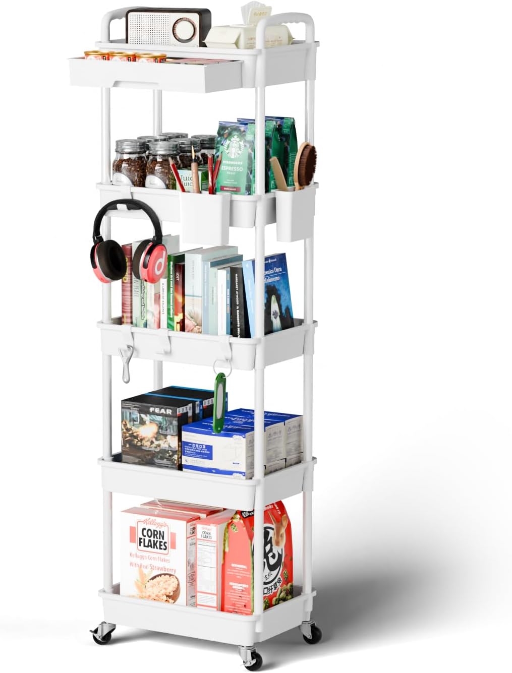 5 Tier Rolling Cart Organizer for Bathroom and Laundry Room