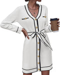 Pink Queen Long Sleeve Button Down Sweater Dress - Flattering Mini