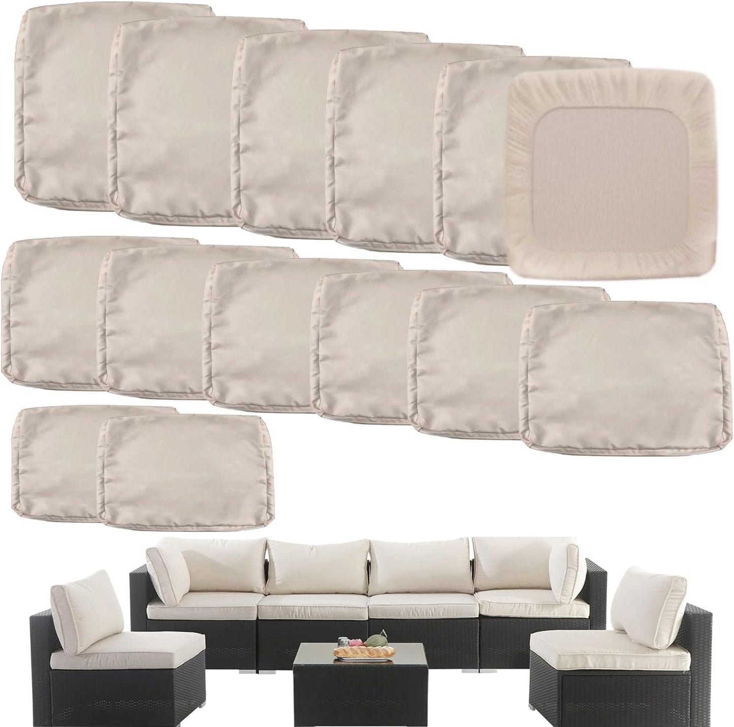 Outdoor Cushion Covers Replacement Set for 6-Seater Sofa