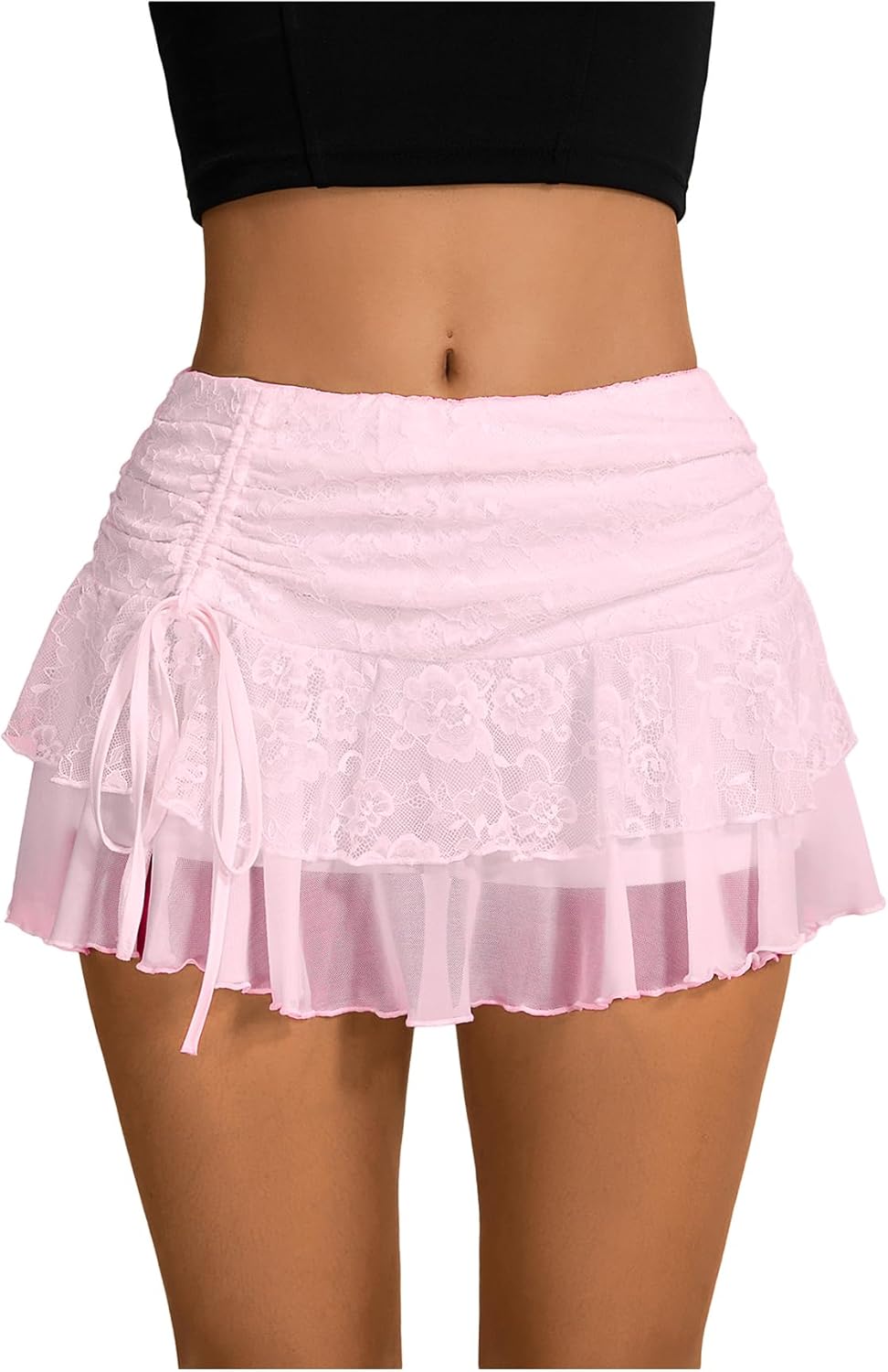 Y2K Lace Ruffle Mini Skirt with Shorts for Trendy Outfits