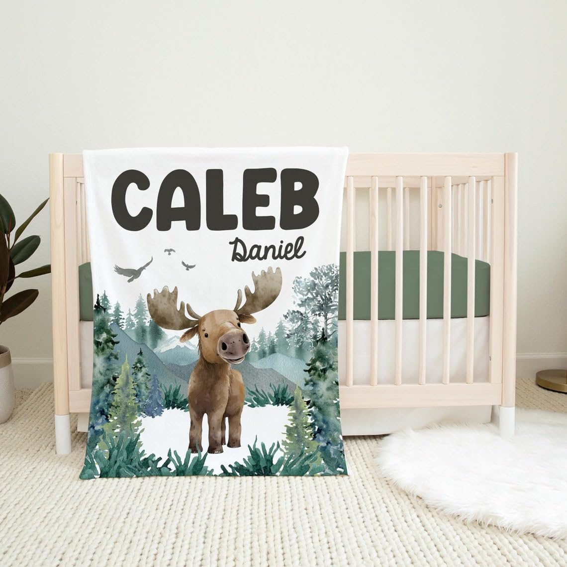 Personalized Moose Baby Blanket for Cozy Nursery