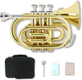 Brass Pocket Trumpet Bb Key with Mouthpiece and Carrying Case
