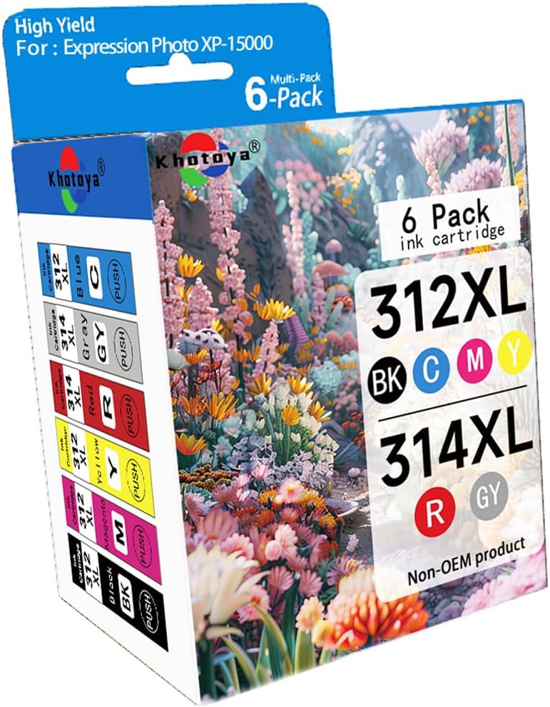 312XL 314XL Ink Cartridges 6-Pack for Expression Photo XP-15000