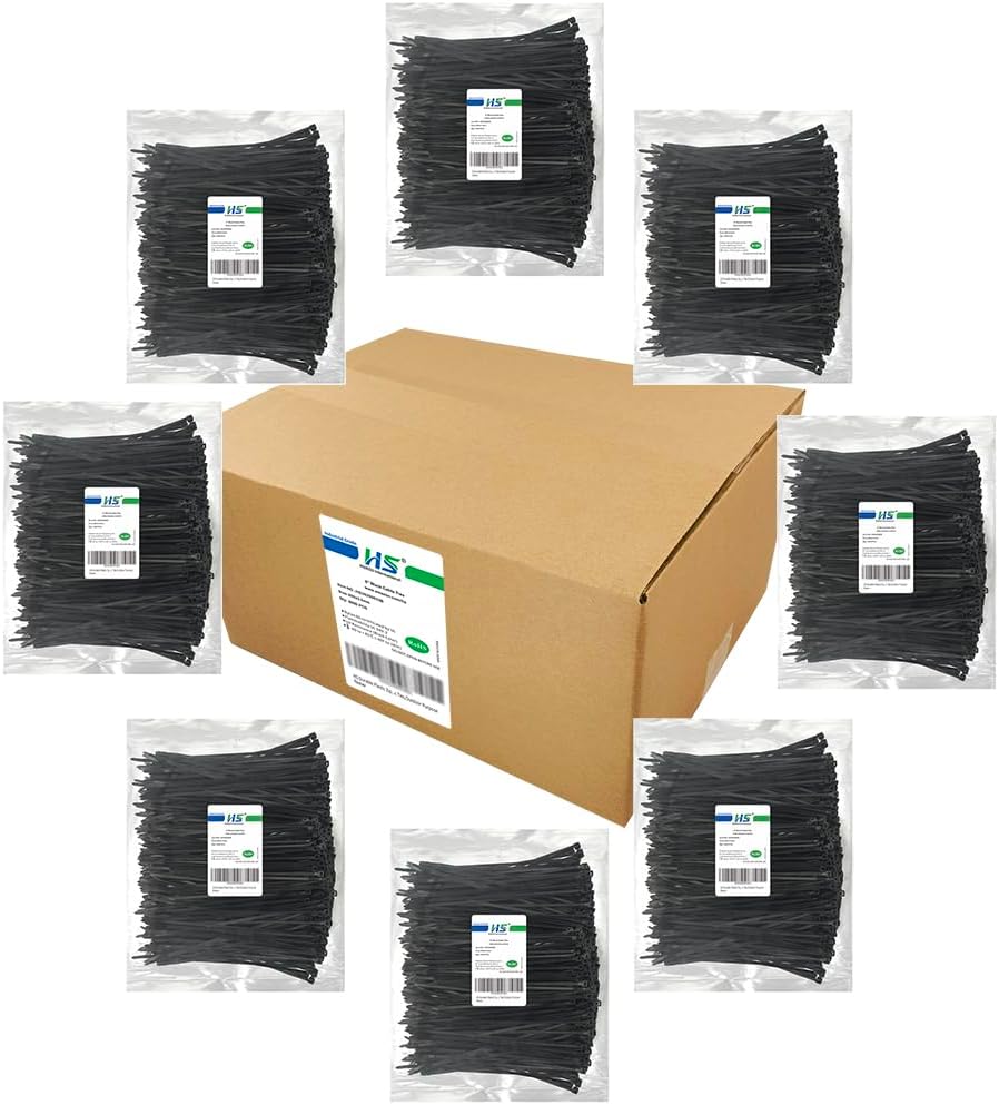 HS 8 Inch Zip Ties for Outdoor Use - 8000 Pack of Durable Straps