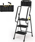 HBTower Step Ladder with Handrails - Stable Folding Step Stool