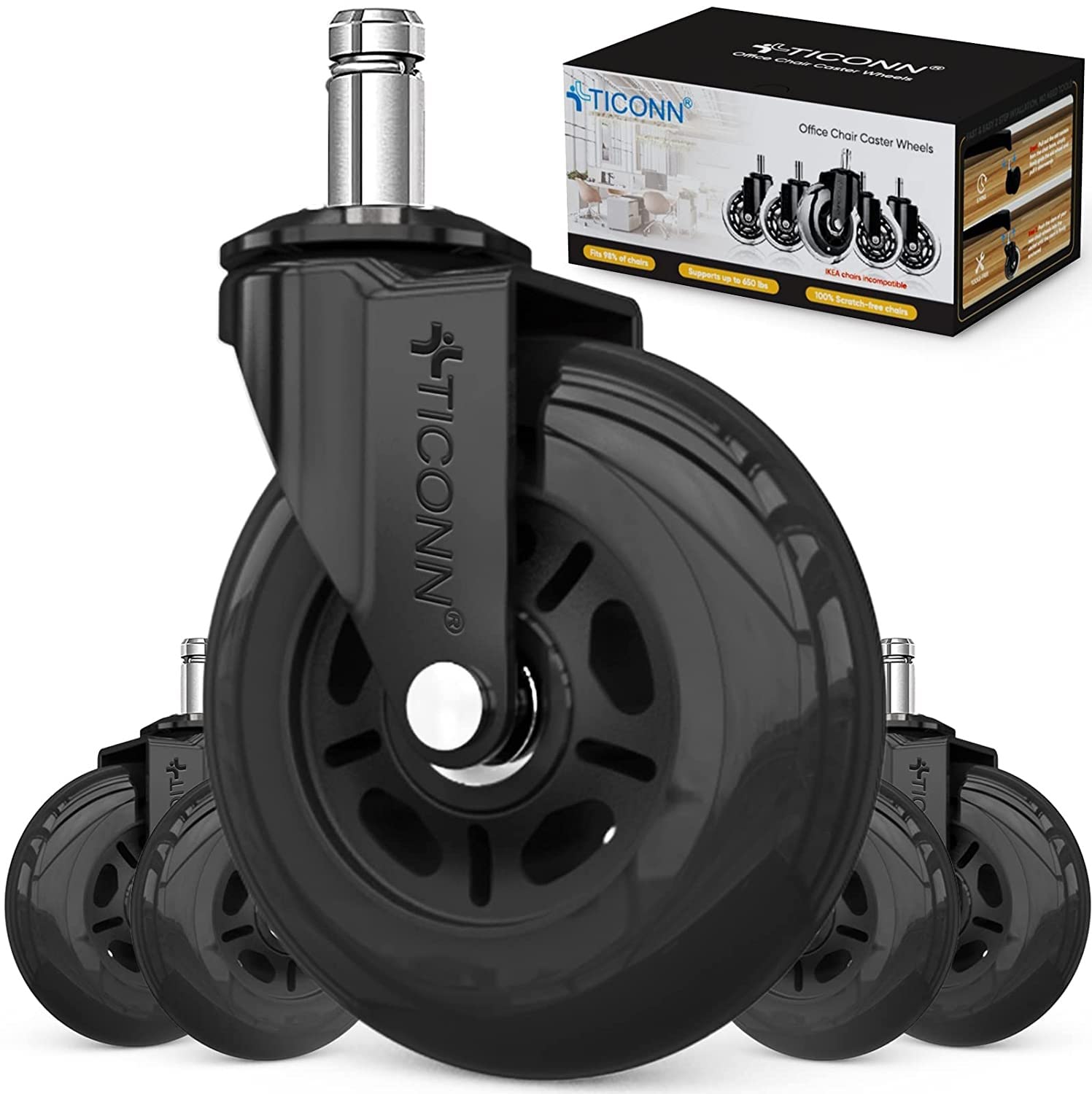 TICONN Office Chair Caster Wheels - Smooth Glide on Any Surface!