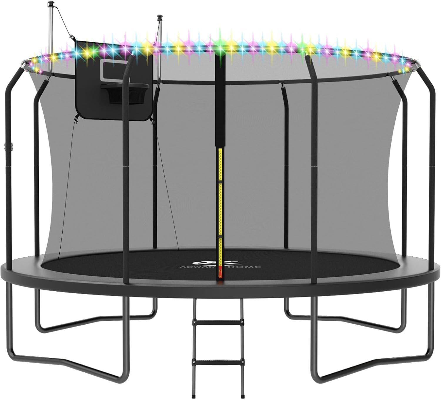 Trampoline Outdoor with Basketball Hoop and LED Lights for Fun