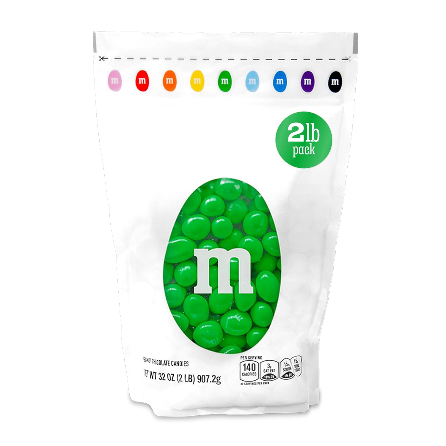 M&MS Peanut Green Chocolate Candy 2lb for Parties and Buffets