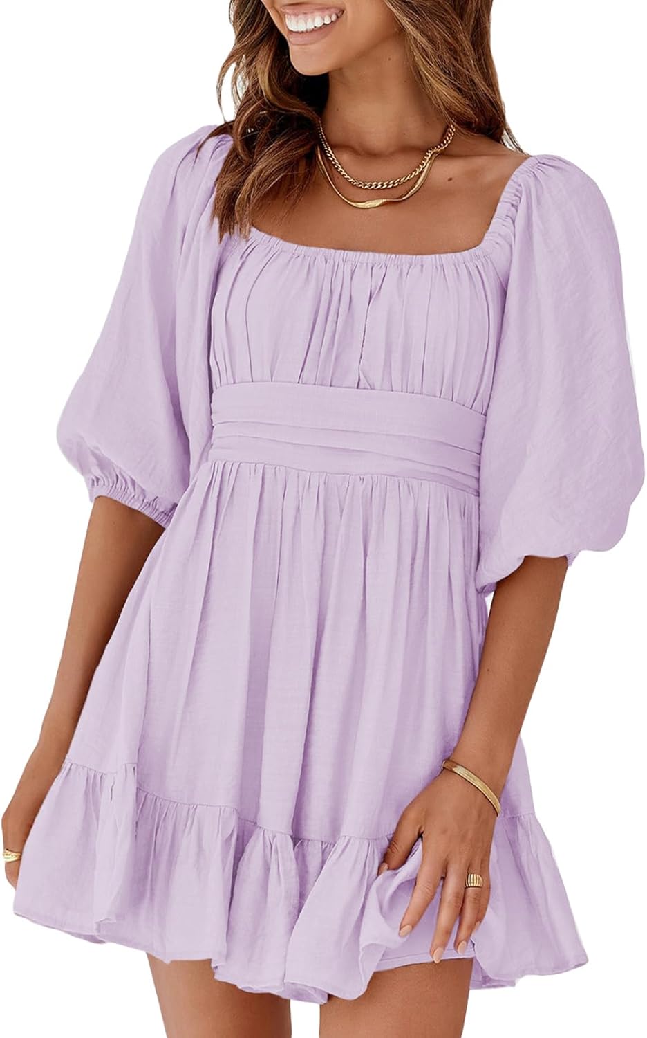 Dokotoo Womens Summer Dresses Square Neck Tie Back Casual Dress
