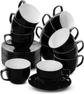 Elegant Black Porcelain Tea Cups and Saucers Set of 12