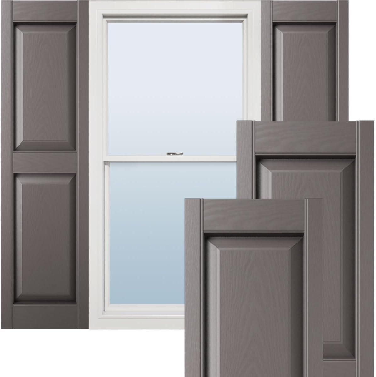 Ekena Millwork Lifetime Vinyl Raised Panel Shutters in Musket Brown