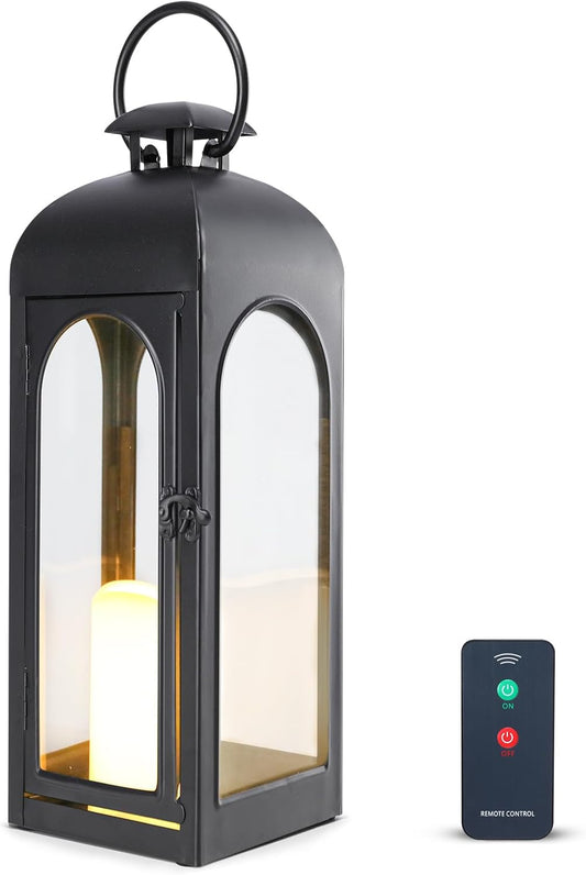 Bdor 20 Inches Metal and Stainless Steel Glass Lantern for Decor