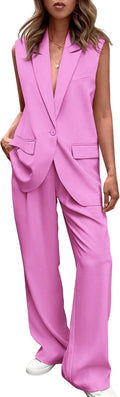 Womens 2 Piece Sleeveless Suit Vest and Wide Leg Pants - Business