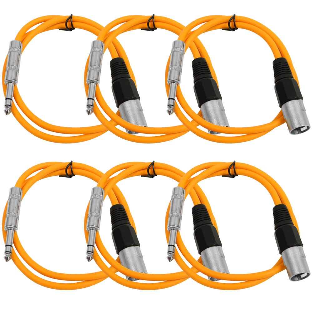 Seismic Audio SATRXL-M3 Orange 3-Feet XLR Male to TRS Cables