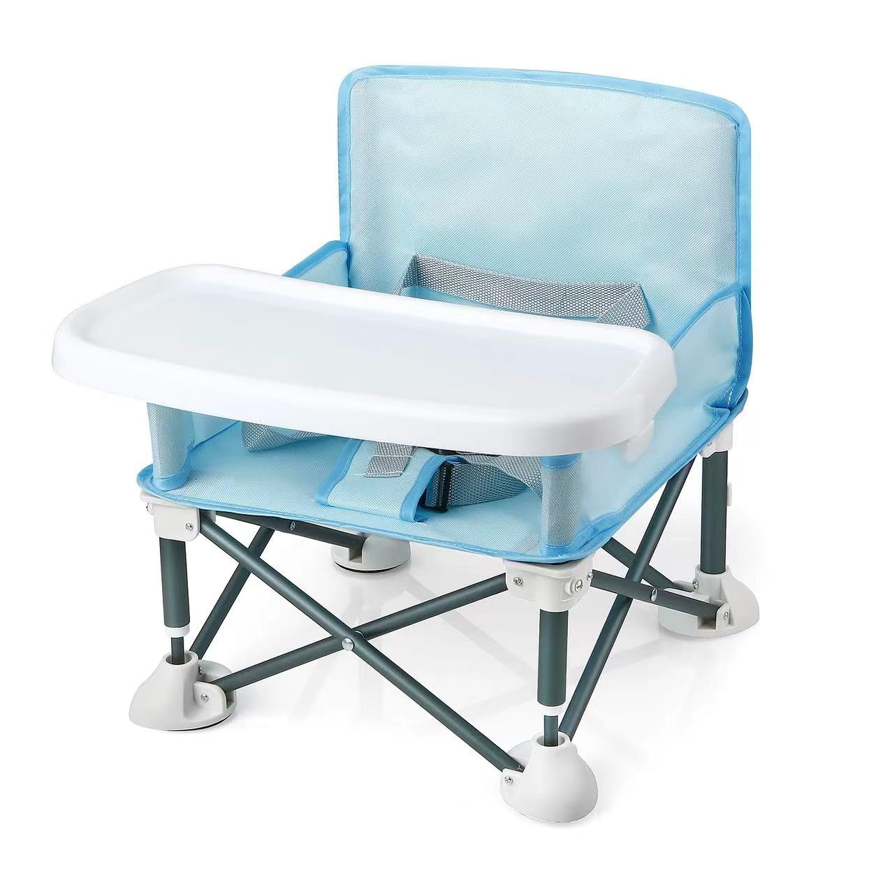Portable Travel Booster Seat | Compact High Chair with Tray | Indoor/Outdoor Use (Light Blue)
