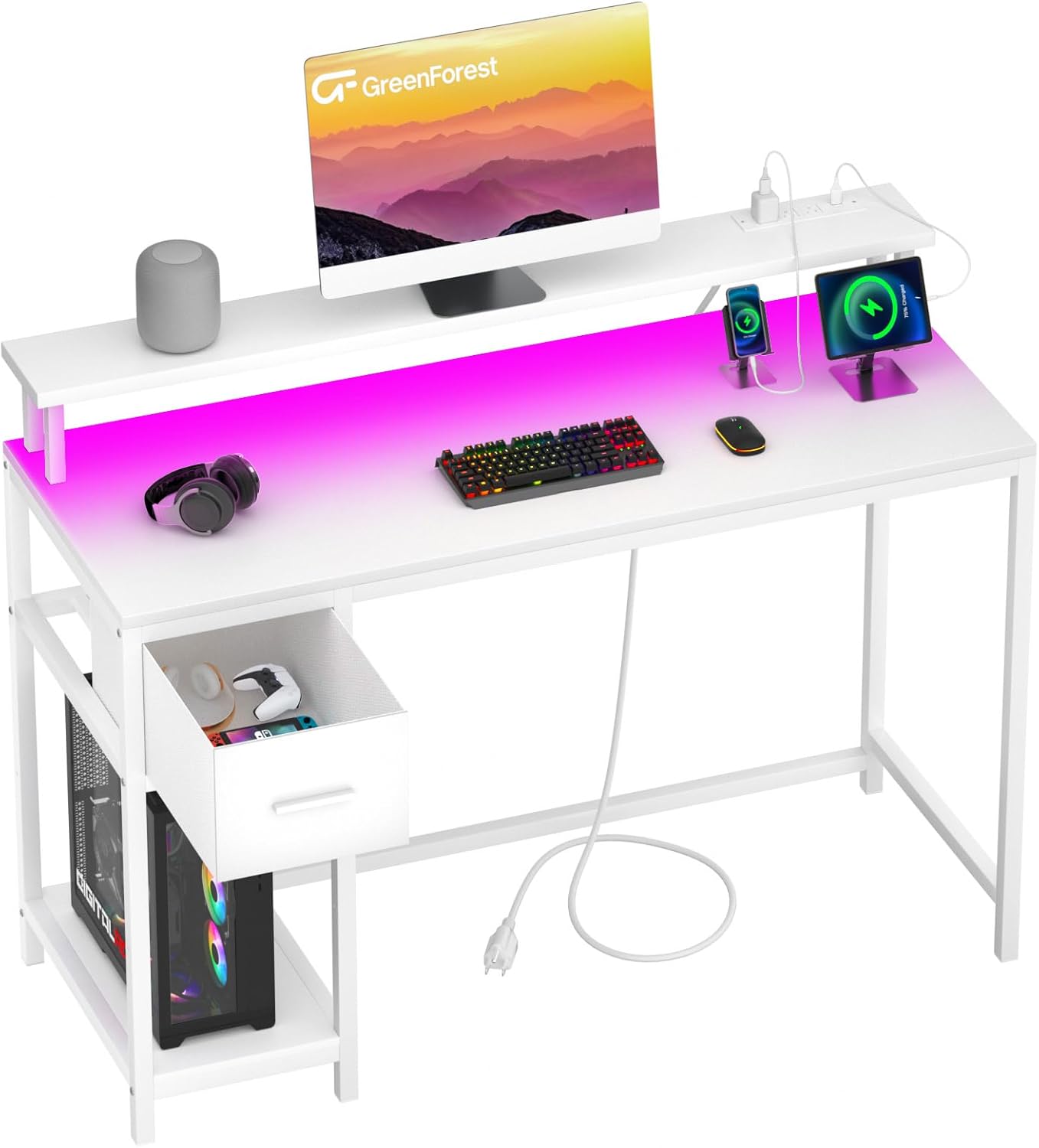 GreenForest Computer Desk 39 Inch with LED Lights for Gaming