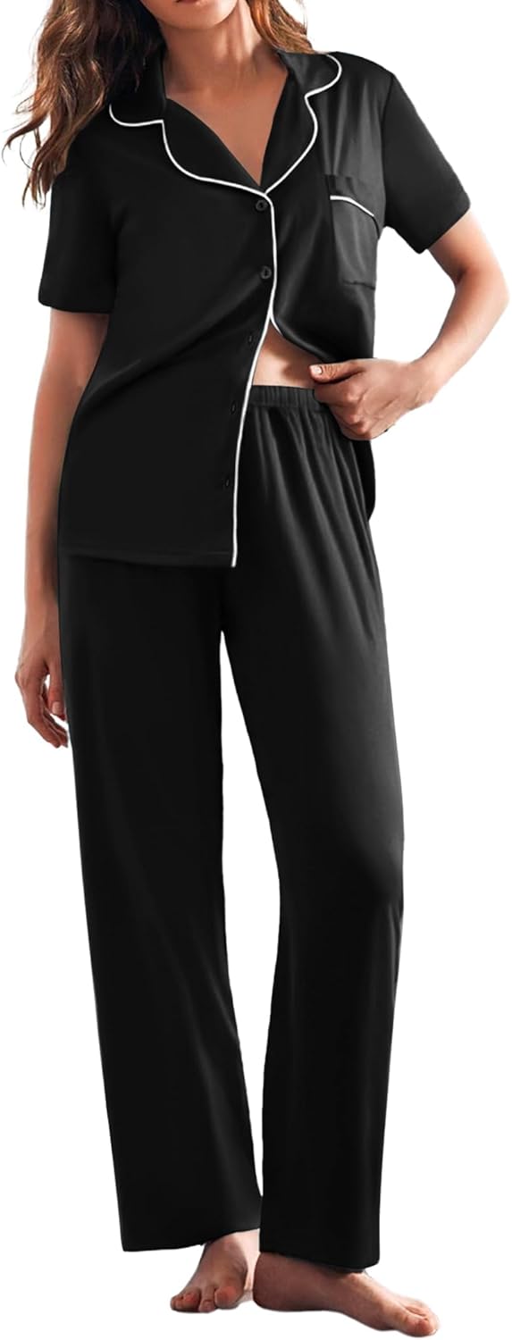 Ekouaer Womens Pajamas Set Soft Button Down Sleepwear PJs