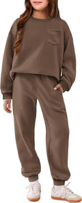 Girls Oversize Pullover Sweatshirt and Sweatpant Sweatsuit Set - Warm