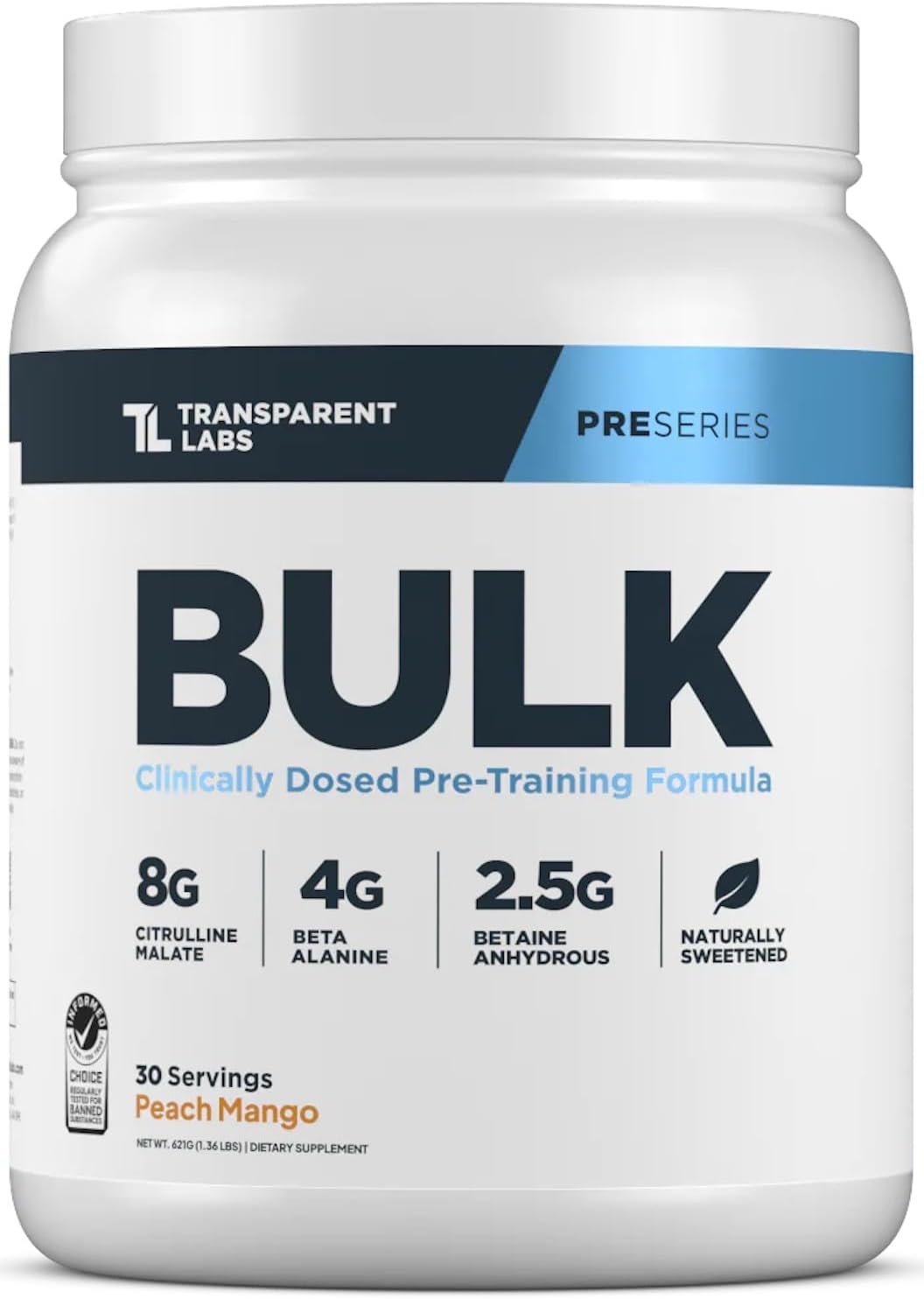 Transparent Labs Bulk Pre Workout Powder - Peach Mango Flavor