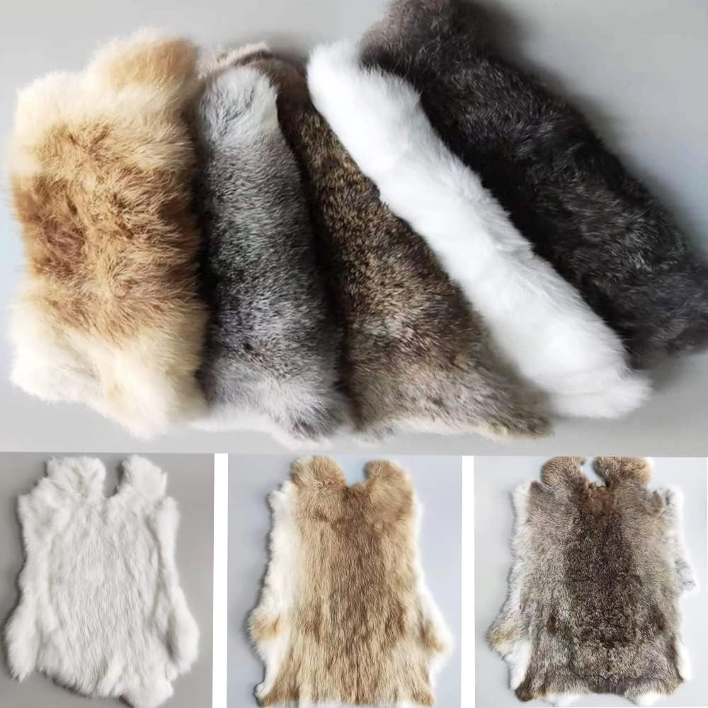 Natural Rabbit Pelts for Crafts and Decoration - 5 Pack
