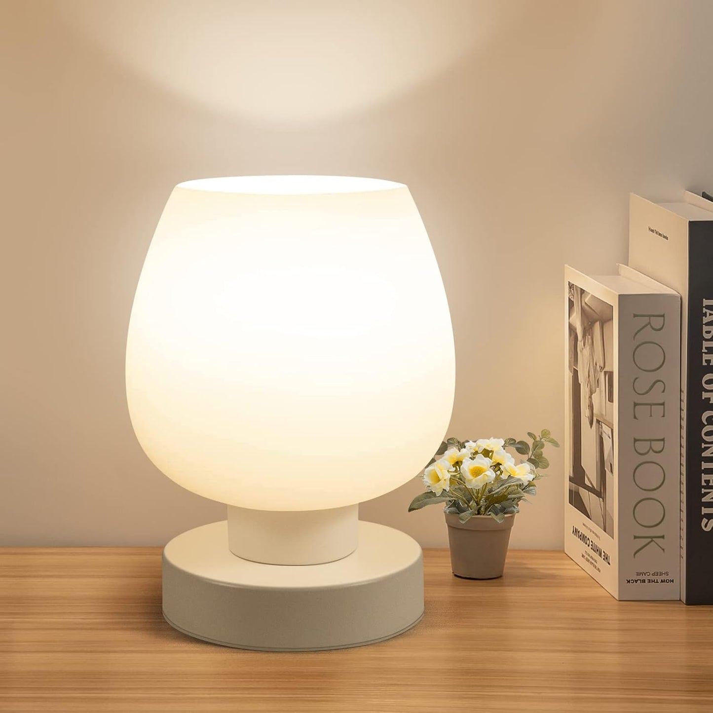 3-Way Dimmable Touch Lamp - Elegant Opal Glass Shade, Warm LED, Ideal Gift.