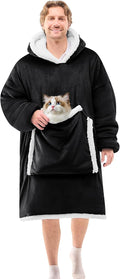 JOYWOO Black Oversized Wearable Blanket Hoodie for Cat Lovers