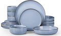 Stoneware Dinnerware Set for 4 - Durable Haze Blue 16-Piece