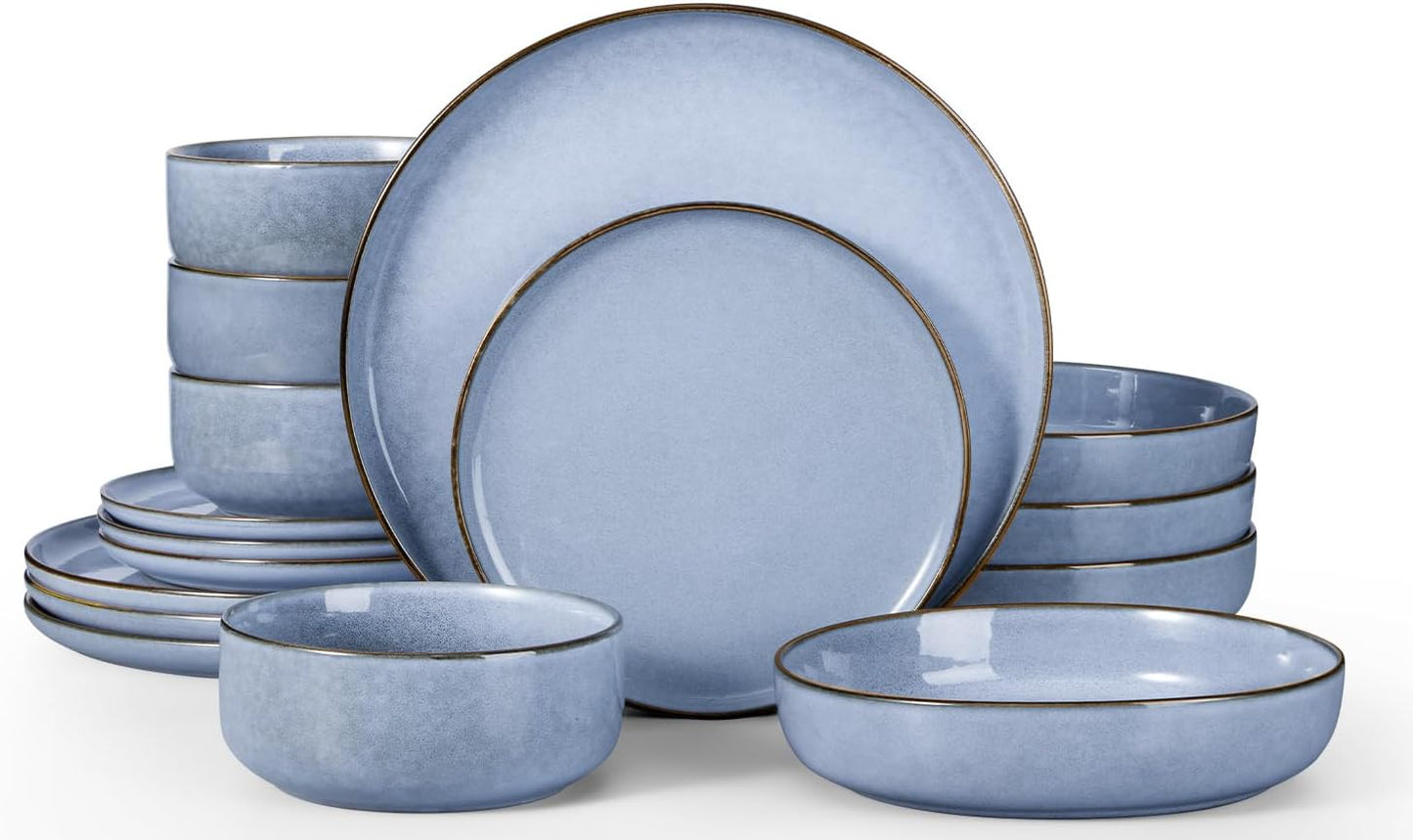 Stoneware Dinnerware Set for 4 - Haze Blue 16 Piece Set