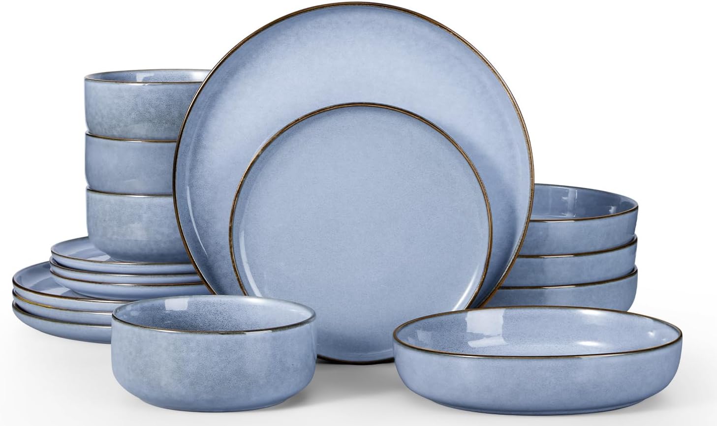 Stoneware Dinnerware Set for 4 - Haze Blue 16 Piece Set