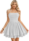 Tie Shoulder Ruched Cami Dress - Flowy Tiered Ruffle Mini