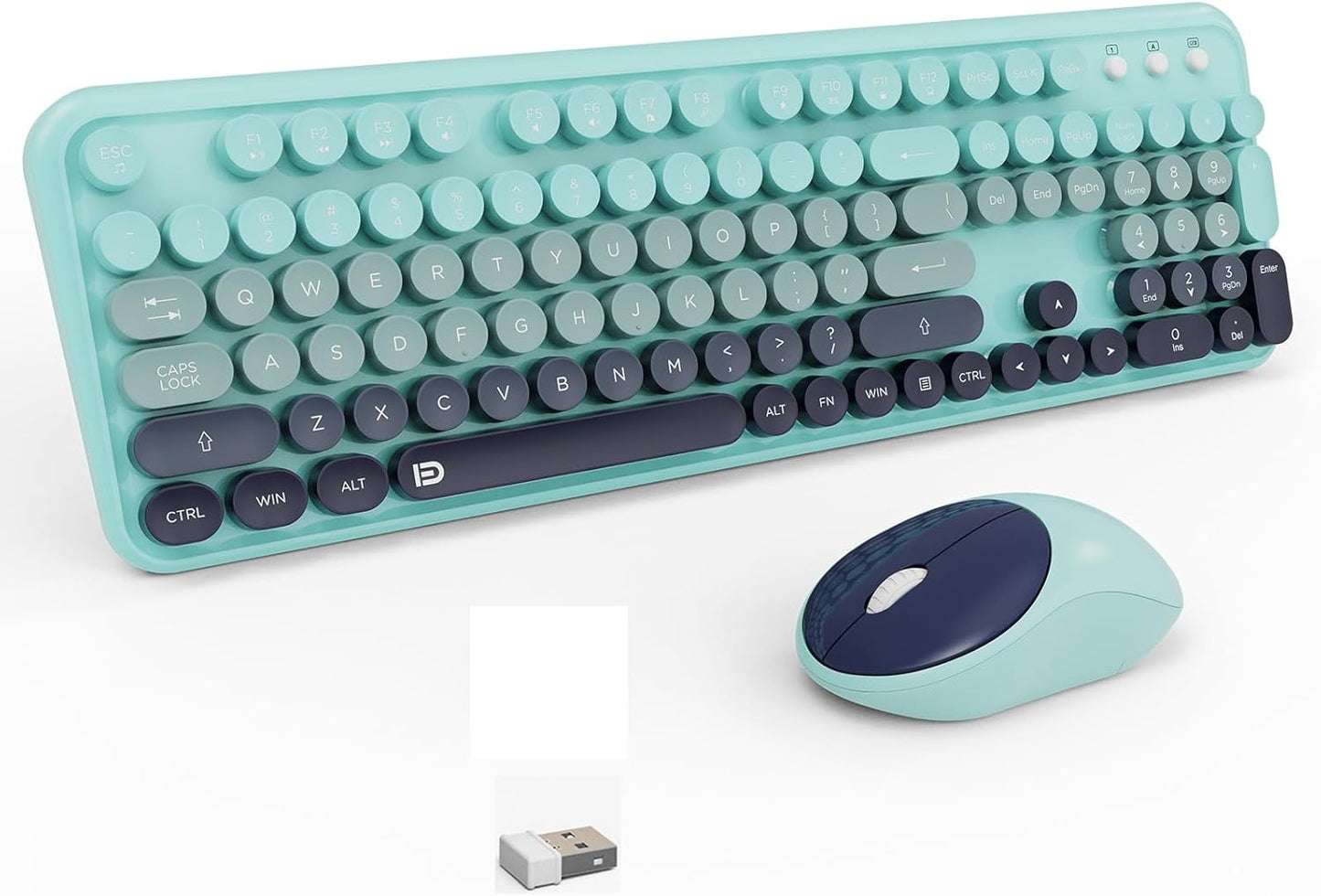 Wireless Keyboard and Mouse Combo with Retro Round Keycaps