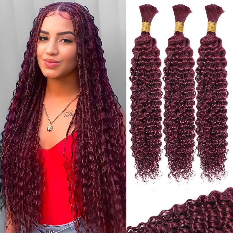 12A 99J Burgundy Red Human Braiding Hair for Boho Styles
