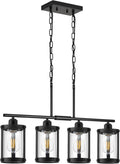 4-Light Kitchen Island Lighting Black Linear Chandelier - Modern