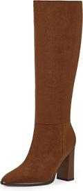 Knee High Boots Women Pointed Toe Chunky Heel - 9cm Faux Leather