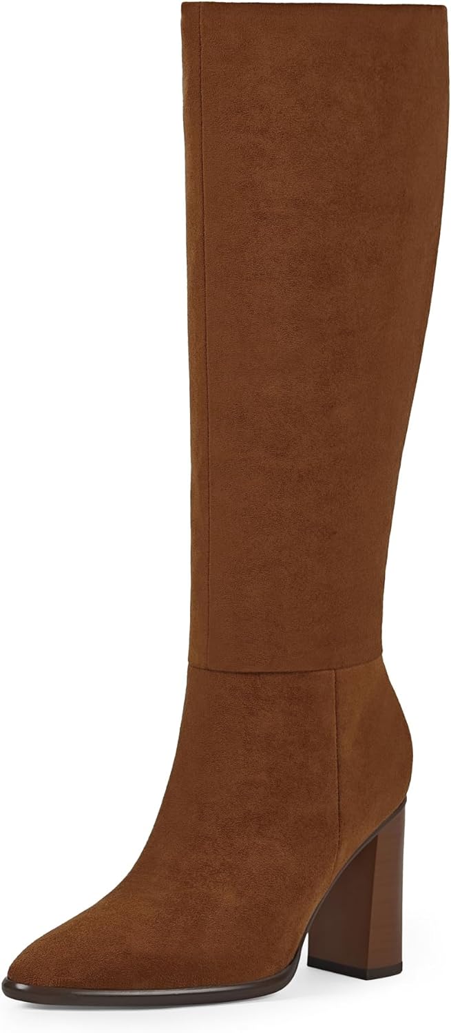 Knee High Boots Women Pointed Toe Chunky Heel Fall Tall Boots