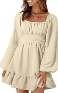 Dokotoo Womens Square Neck Lantern Sleeve Mini Dress - Flattering Body