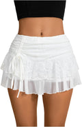 Y2k Lace Ruffle Mini Skirt Mesh High Waist Layered Skort - Flattering
